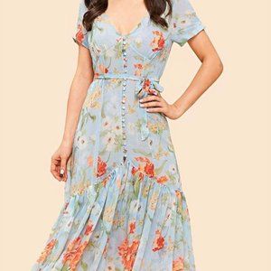 NEW Zara Midi dreamy blue and coral dress breazy.